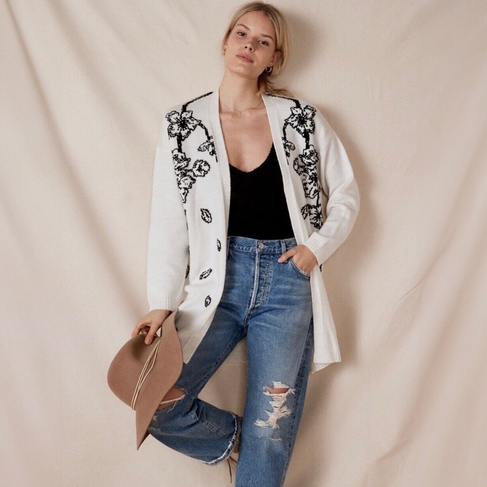 Anthropologie - Nadia Floral Cardigan - Black and White